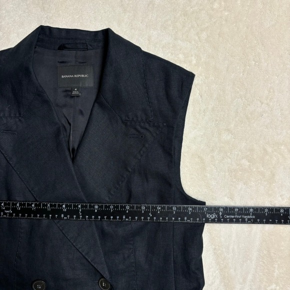 Banana Republic Womens Palma Linen Long Vest Size 4 Black V Neck Double Breasted - Picture 9 of 12